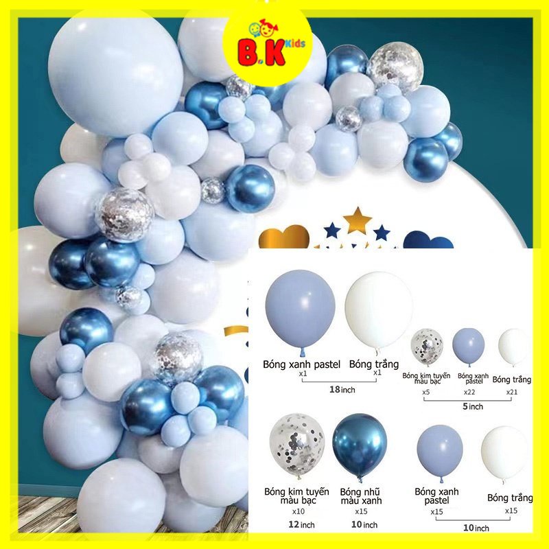 SET BONG BÓNG TRANG TRÍ SINH NHẬT XANH DƯƠNG - TRẮNG | HATI DECOR PARTY