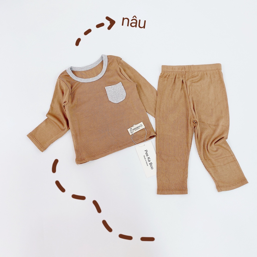 Bộ Dài Tay Bé Trai, Bé Gái Peekaboo Vải Thun Tăm Lạnh Mềm Có Túi Ngực, Bộ Dài Tay Mặc Thu Đông Cho Bé AN.KID