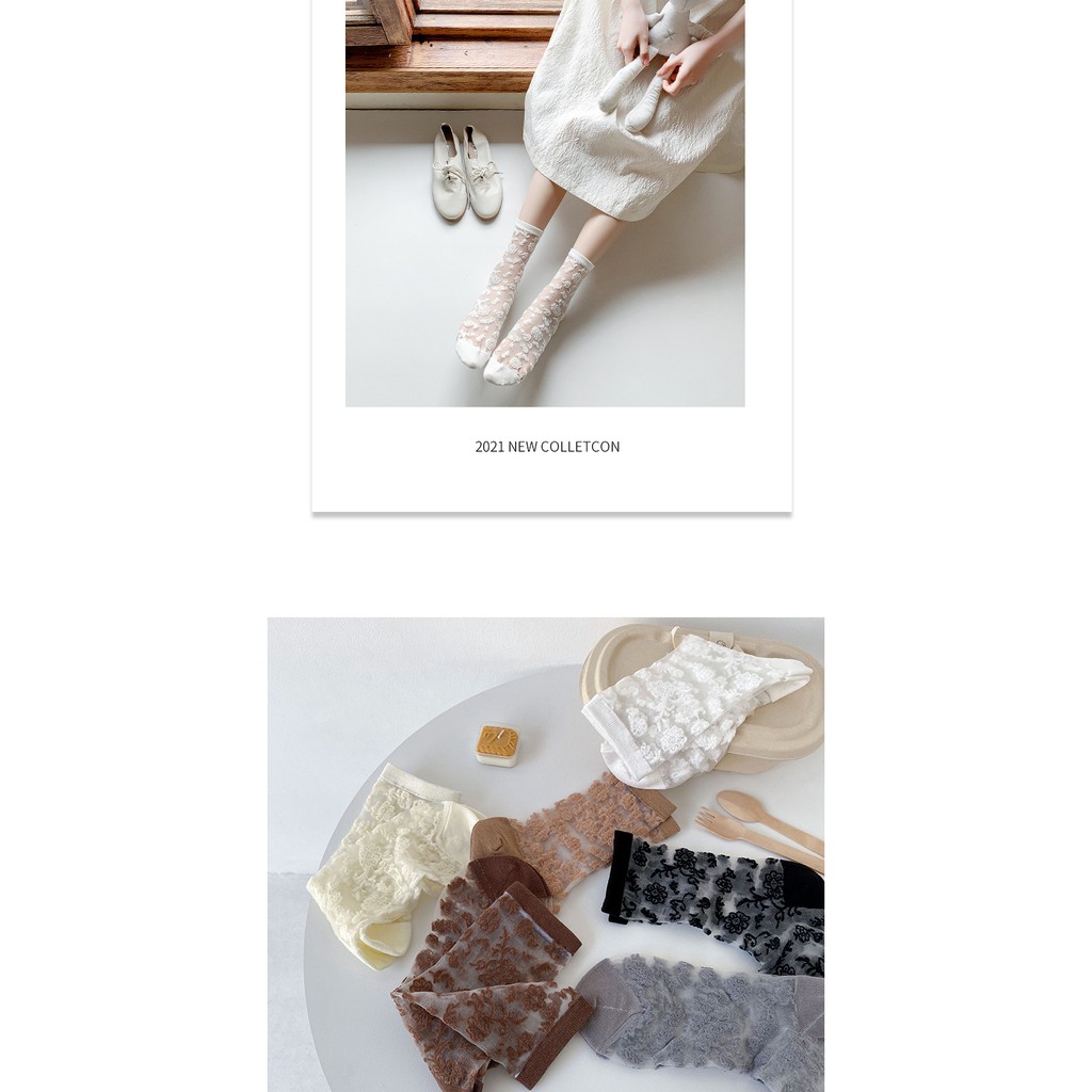 Tất ren Lolita Cổ cao Dễ thương Vớ ren JK Cao cổ Chất lụa mềm Cute