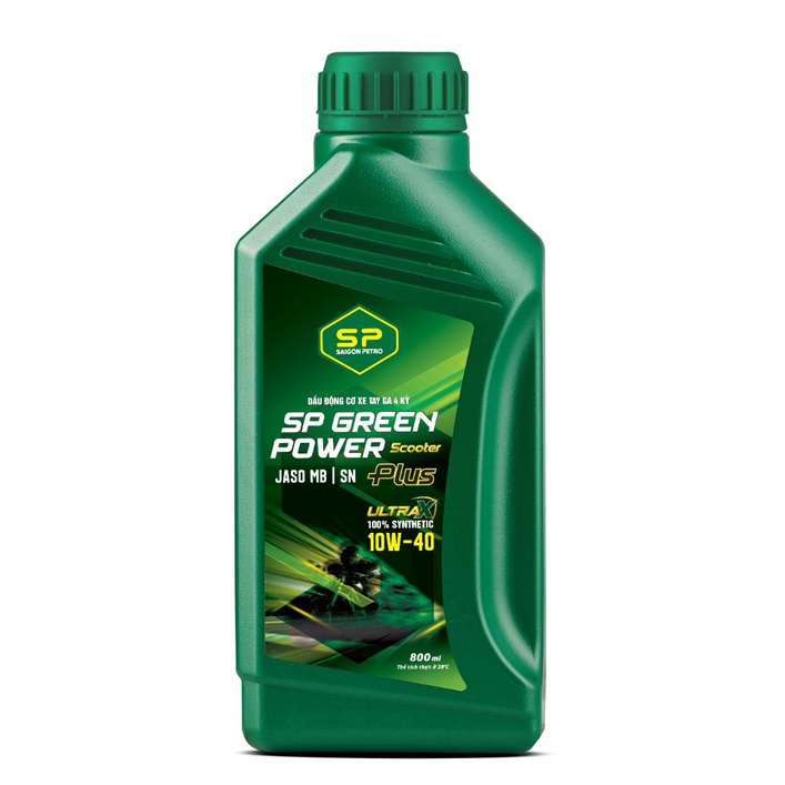 Dầu nhớt xe tay ga Saigonpetro SP green power 4T SN scooter plus 10W40, dầu gốc tổng hợp 800ml