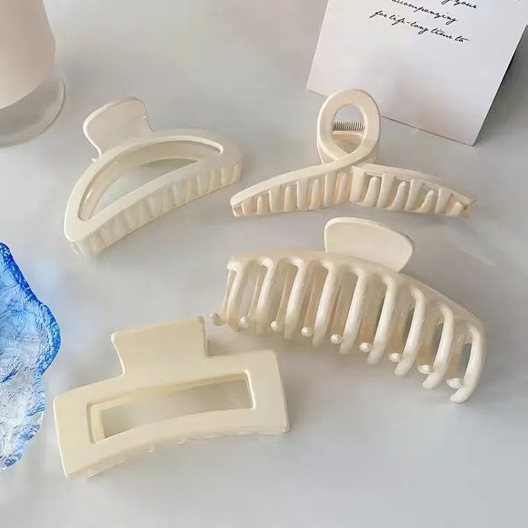 Kẹp Tóc Cỡ Lớn Màu Trắng Ngà Phong Cách Hàn Quốc Thời Trang Cho Nữ
