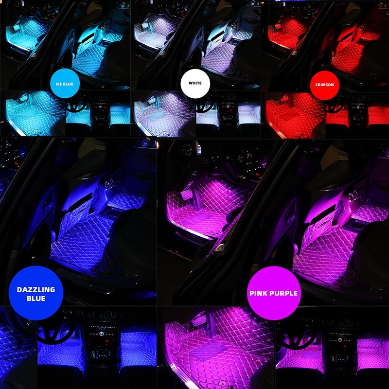 UNI-SHINE 4PCS 12 LEDs Car Interior Decorative Lighting USB RGB LED Light Strip ( Foot Lamp / Door Side / Car Interior )