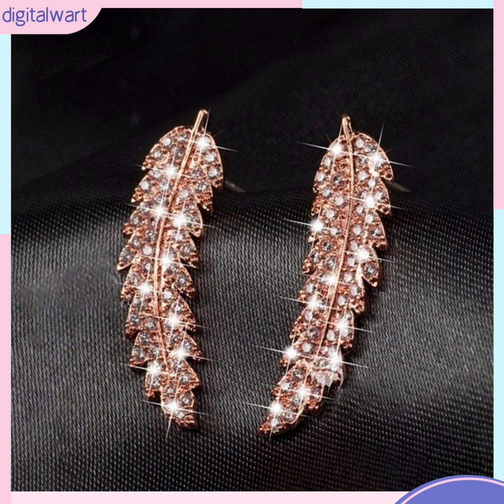 Cặp khuyên tai hình lá đính kim cương giả sang trọng cho nữ