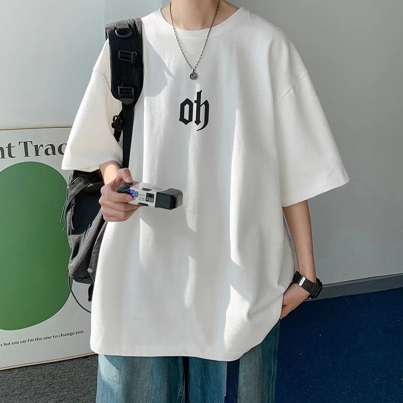 Áo Thun Tay Ngắn Cổ Tròn Dáng Rộng In Chữ Phong Cách Nhật Bản Thời Trang Mùa Hè Cho Nam