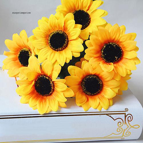 Đóa 7 hoa hướng dương nhân tạo bằng vải dùng trang trí sống động