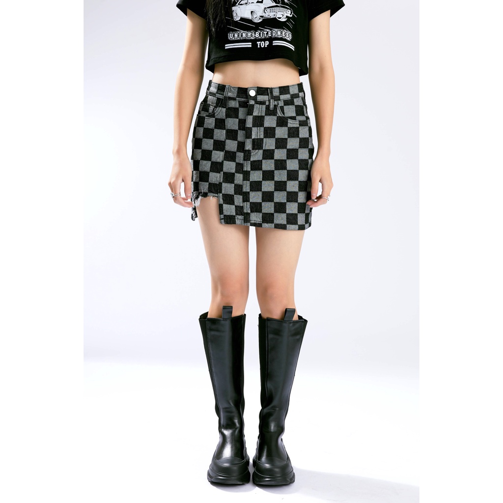 Chân váy jean XIAOZHAINV dáng chữ A lưng cao thời trang Hàn Quốc