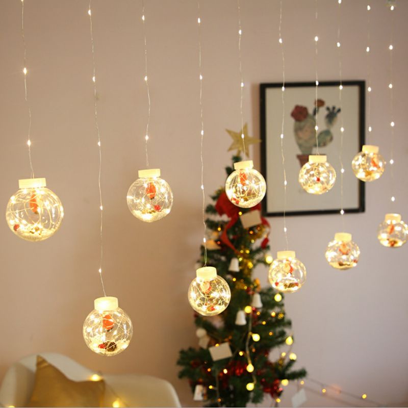 Đèn RÈM hình bóng đèn tròn chứa Ông già NOEL, TUẦN LỘC, CÂY THÔNG...