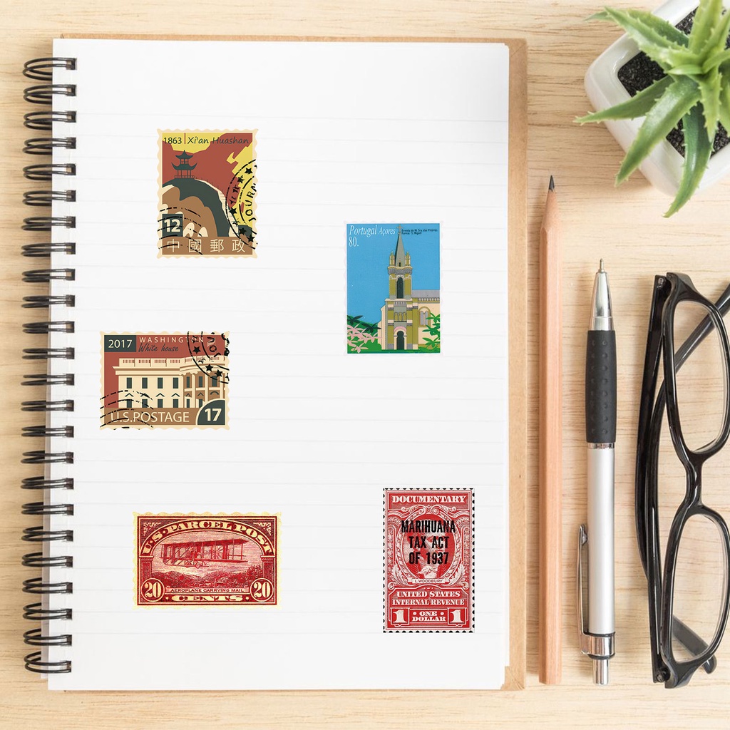 Sticker vintage phong cách cổ điển dán laptop chống nước, hình dán mũ bảo hiểm, điện thoại, vali sét 50 miếng