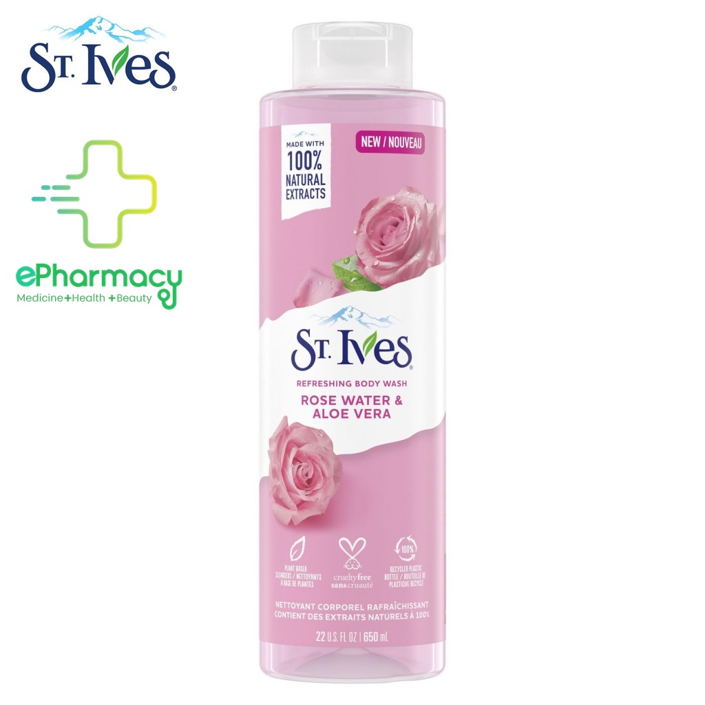 Sữa Tắm Dưỡng Da St.Ives Hoa Hồng và Lô Hội - Rose Water and Aloe Vera Body Wash 650ml