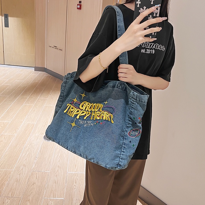Túi Xách Vải Denim Cỡ Lớn Phong Cách Hàn Quốc Thời Trang Xuân Hè Cho Nữ