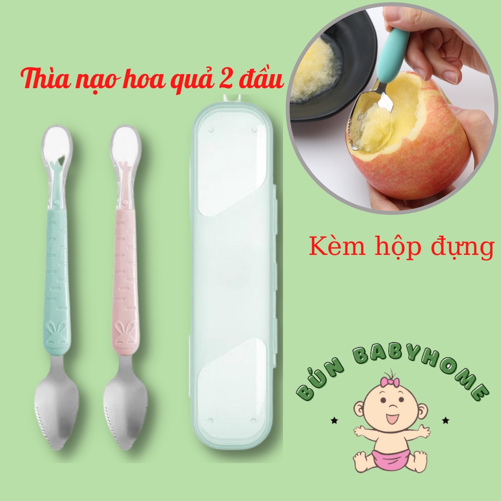 Thìa muỗng nạo hoa quả BÚNBABY silicon siêu mềm thép chống gỉ tiện lợi