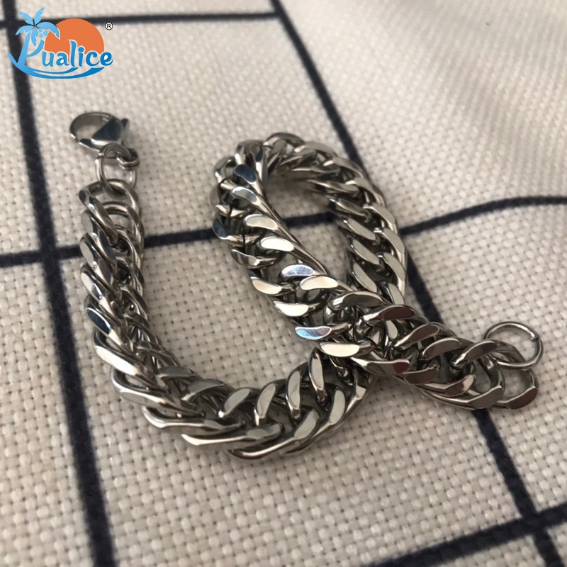 Simple and cold style couple jewelry personality solid color chain titanium steel wide bracelet men and women trendy jewelry