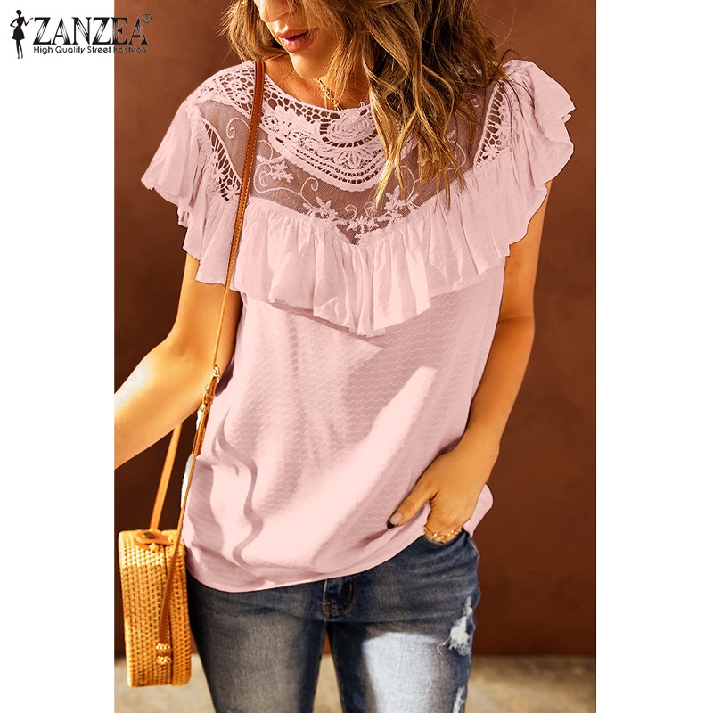 Áo ZANZEA không tay phối ren phong cách vintage thời trang dành cho nữ