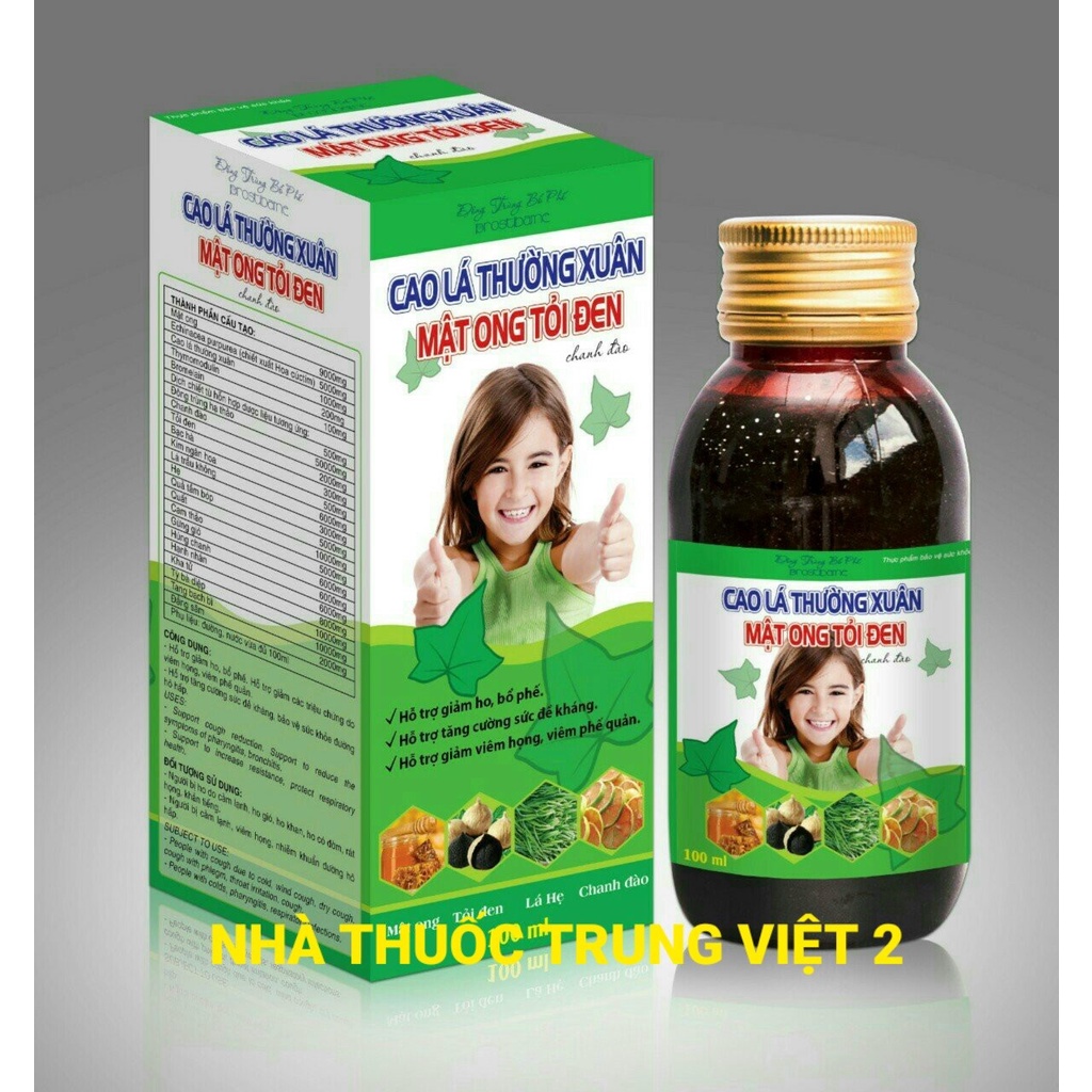 Siro cao lá thường xuân mật ong tỏi đen chanh đào lọ 100ml chính hãng