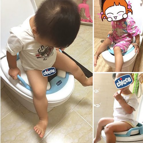 Bệ ngồi toilet, nắp thu bồn cầu Chicco cho bé tập đi vệ sinh, đệm mông êm ái, phù hợp với tất cả loại bệt toilet