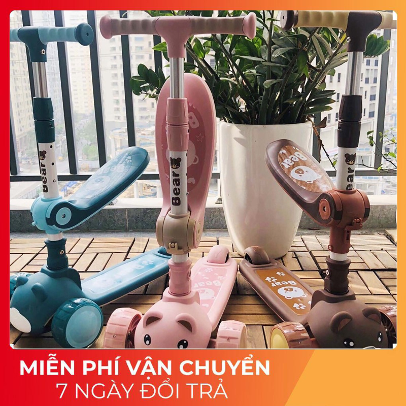 Xe Scooter Cho Bé Hình Gấu Bear Có Nhạc Và Đèn Phát Sáng, Bảo Hành 1 Đổi 1, Xe Trượt Scooter Cho Bé Chòi Chân7