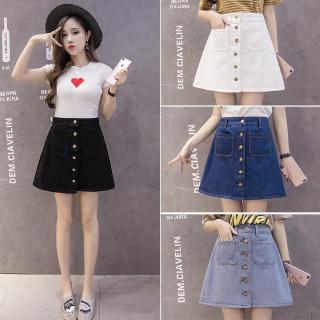 Chân váy denim dáng chữ a phối nút