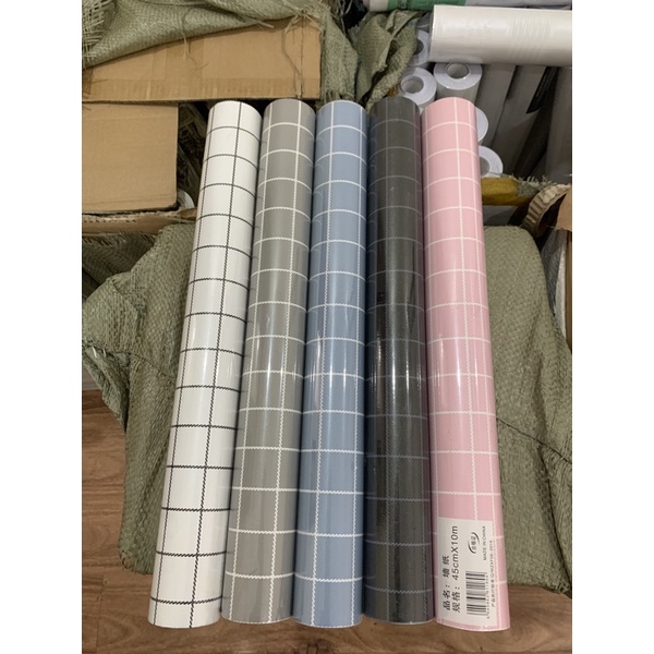 Giấy dán tường kẻ ô-giấy dán tường ô vuông caro khổ 45cm có sẵn keo-giấy dán tường kẻ ô vuông