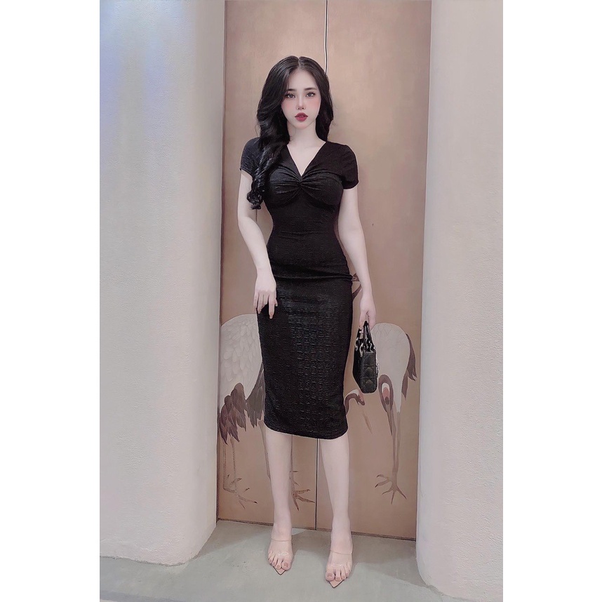 Đầm Body Xoắn Ngực Thun Xốp Mềm Mịn