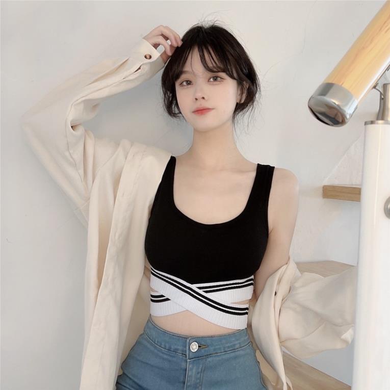 Áo bra tập thể thao vạt chéo croptop phong cách Hàn Quốc có đệm ngực A81