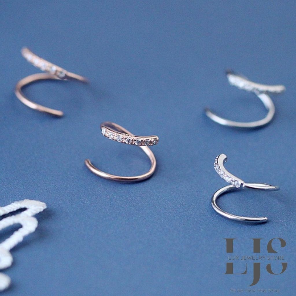 Khuyên tai mạ bạc không gỉ Lux Jewelry, bông tai kiểu xoắn đính đá giá rẻ - LUX773