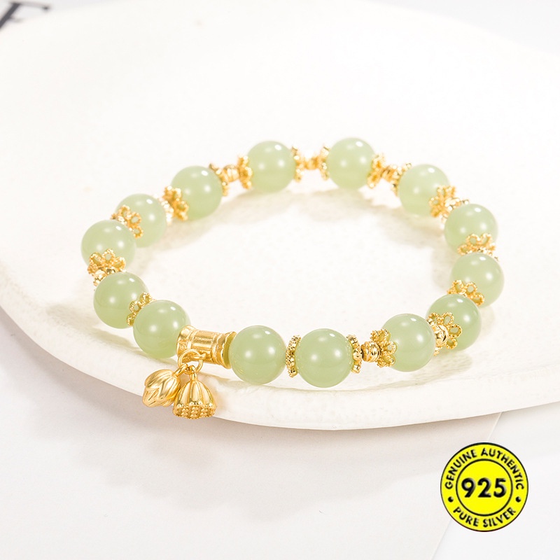 Vòng Tay Mạ Vàng 18K Đính Hạt Ngọc Bích Chống Thấm Nước Dễ Lên Màu