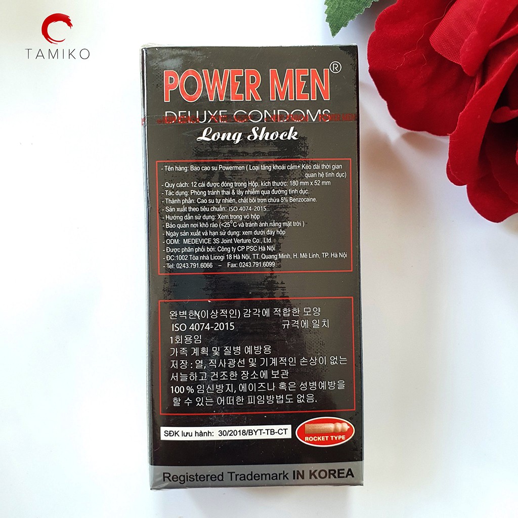 Bao Cao Su Cá Ngựa POWERMEN LONG SHOCK - Gân Gai Kéo Dài Thời Gian Quan Hệ- Chính Hãng Hàn Quốc- Hộp 12 Cái