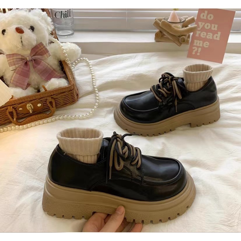 giày búp bê nữ Giày Oxford Mũi Tròn Màu Trắng Đen Phong Cách Retro Anh Quốc Cho Nữ giày búp bê giày nữ dày búp bê nữ