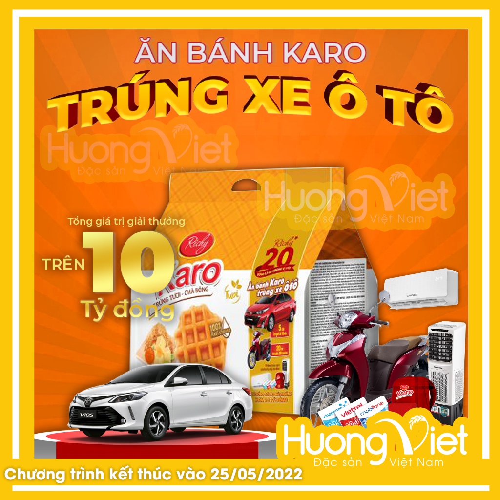 Bánh Karo phô mai hoàng kim, bánh karo trứng tươi chà bông sợi gà túi 156g (6 gói x 26g) Date mới