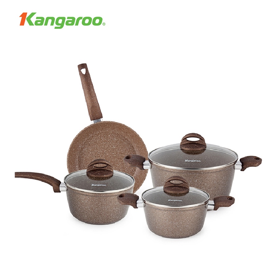 Bộ nồi kèm chảo 4 món nhôm vung kính đáy từ Kangaroo KG992M