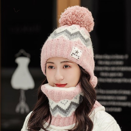 Mũ Len Nữ Hàn Quốc Thời Trang Kèm Khăn Choàng Cổ Ấm Áp Cho Mùa Đông