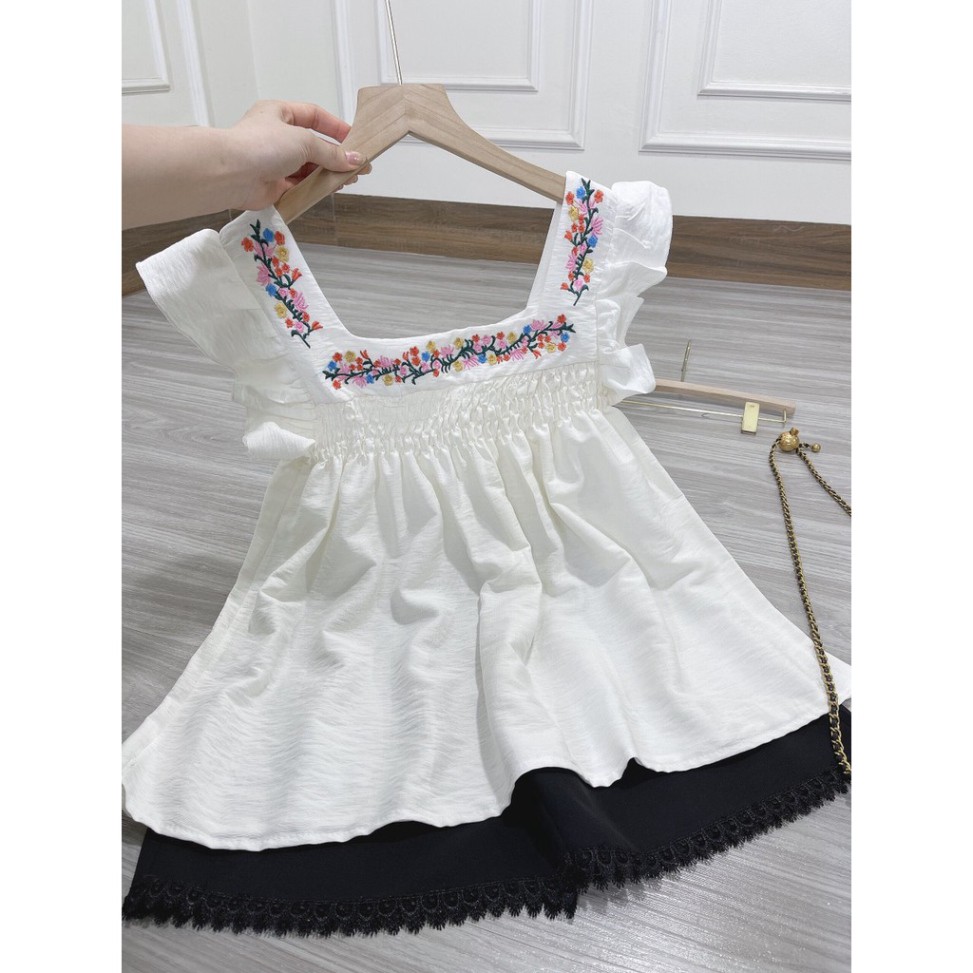 áo babydoll trắng cánh tiên kèm quần sóc đen, cổ thêu hoa xịn xò lắm Chất đũi xước QC from bao xinh ulzzang xiao chất đẹ