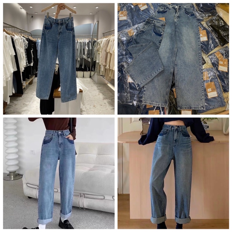 Quần jean Quảng Châu túi cắt form baggy hơi xuông nhẹ N.room (F9106)