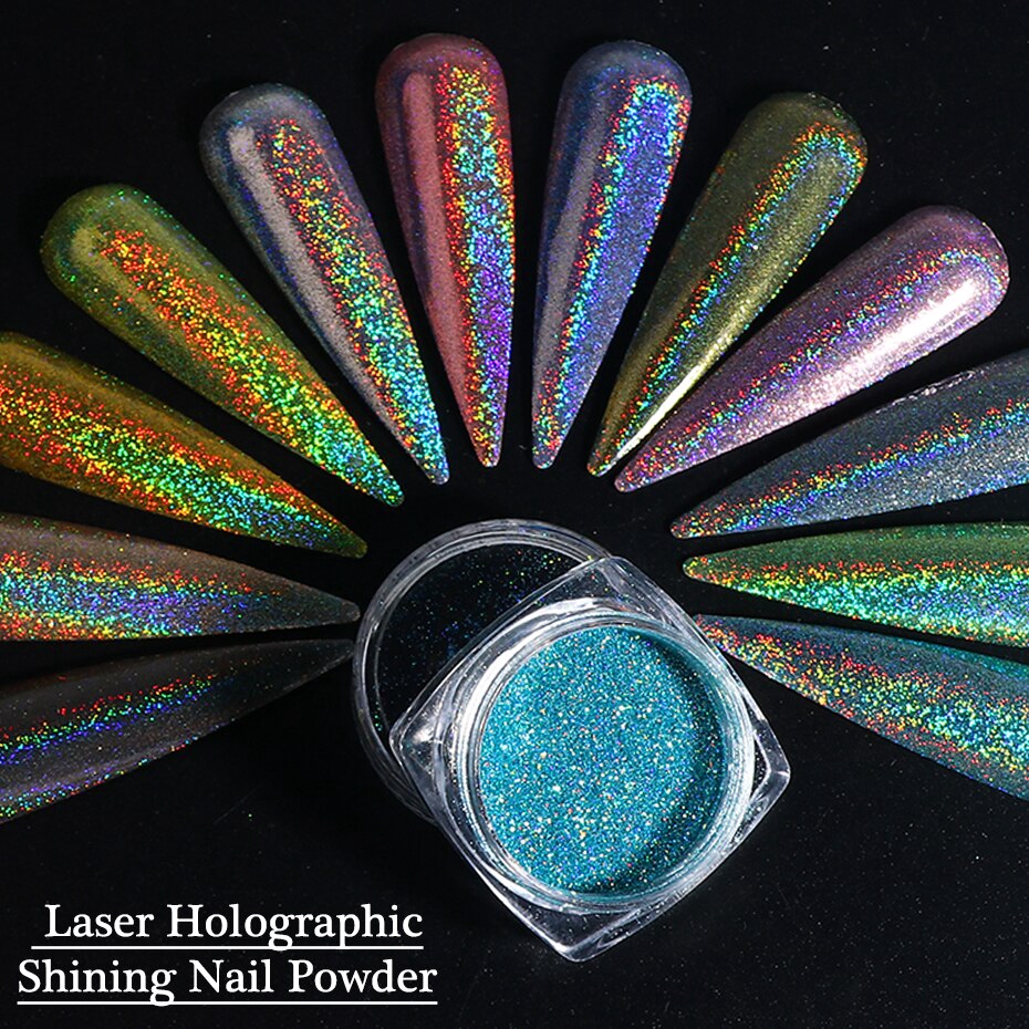 Hũ bột kim tuyến trang trí móng tay nghệ thuật 1g màu laser ánh bạc lập thể hiệu ứng gradient phong cách tiên cá