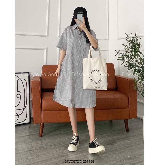 Đầm sơ mi tay ngắn xẻ lai kẻ ullzang thời trang nữ VM STYLE 5150 - 22SU05N161201 | BigBuy360 - bigbuy360.vn