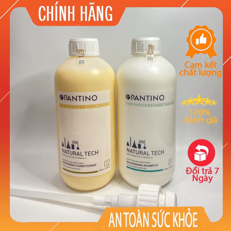 Cặp dầu gội xả Pantino Natural Tech 1000ml x2 chống gàu, nấm, tóc bông xù, kích thích mọc tóc, giữ màu tóc nhuộm