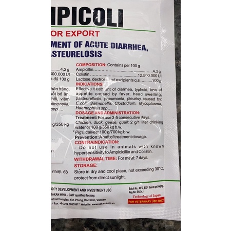 1 gói AMPICOLI SAKAN 50g dùng cho gà vịt ngan, heo, bê, nghé