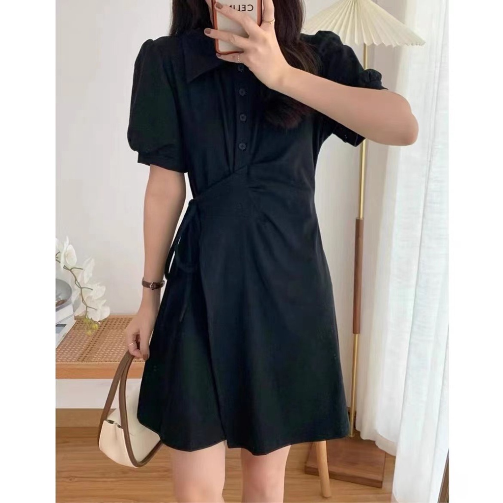 Đầm Sơ Mi Lưng Cao Phối Ren Thời Trang Hàn Quốc Cho Nữ