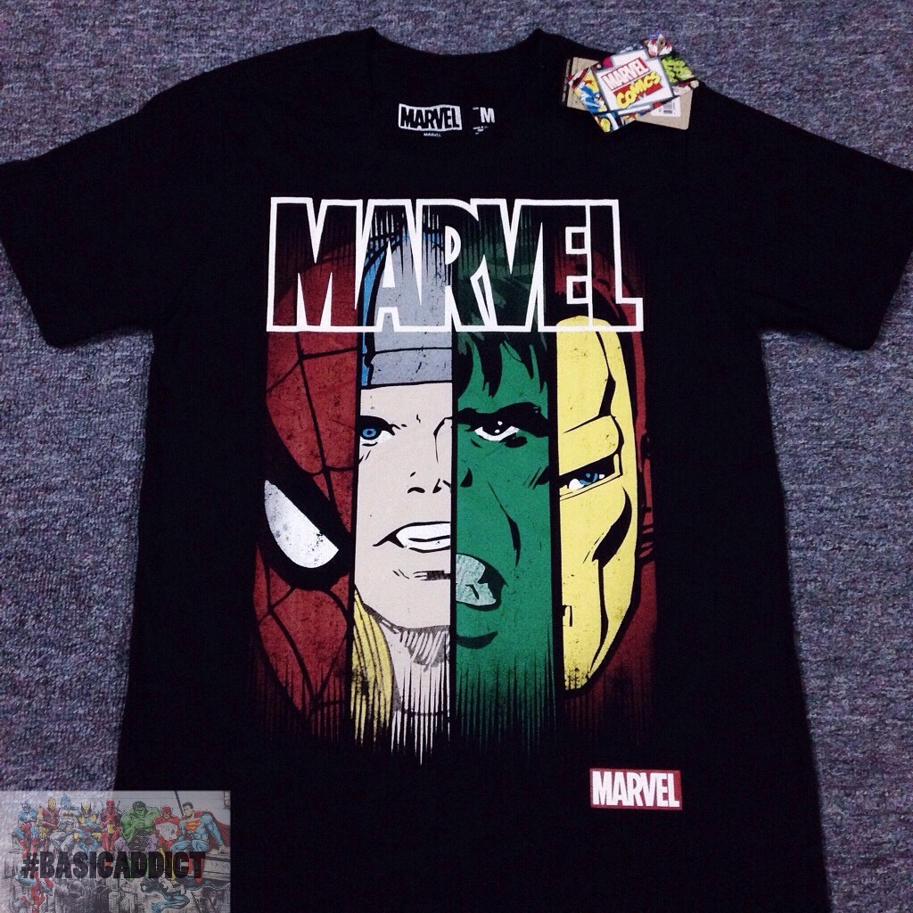 Marvel Comics - Áo thun Marvel đen 4 mặt- Unisex