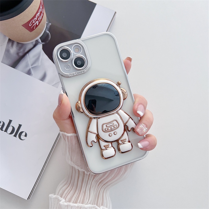 Ốp Điện Thoại Trong Suốt In Hình Phi Hành Gia 3D Có Giá Đỡ Cho iPhone 11 6 6s 7 8 Plus X XR XS MAX SE 2020 2022