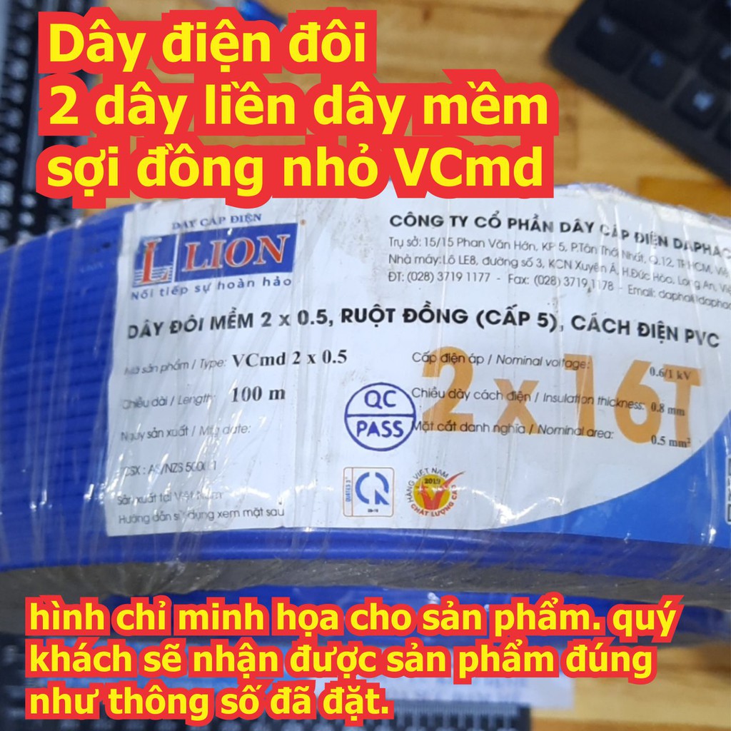 5 mét Dây điện đôi 2 dây liền dây mềm sợi đồng nhỏ VCmd  2x1.0mm2 kde7555