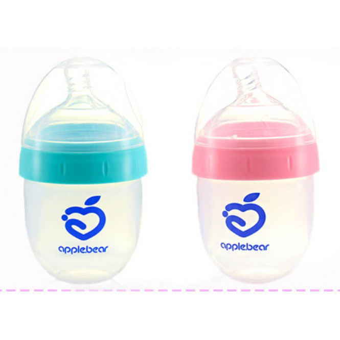 Bình sữa gấu táo miệng rộng 180ml cute cho bé 0-12 tháng