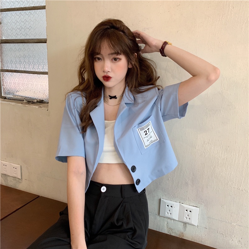 Áo Khoác Blazer Ngắn Tay Màu Đen Trơn Kèm Chân Váy Ngắn Thời Trang Cho Nữ