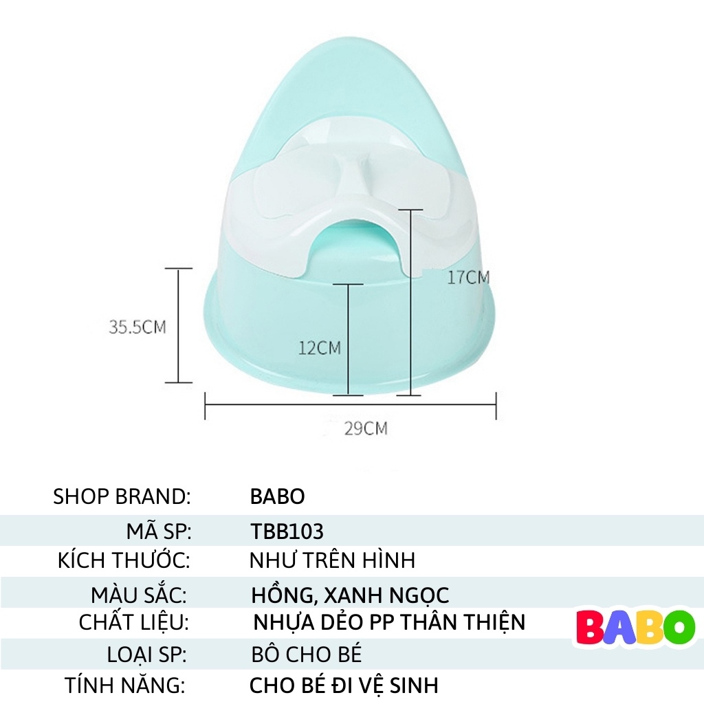 Bô Ngồi vệ sinh Trẻ em bằng nhựa cho bé Trai, bé Gái Có nắp và tựa lưng, khay tách rời dễ dàng cọ rửa từ 1 tuổi BABO
