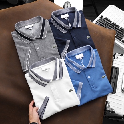 Áo Thun Nam Regular POLO LACOSTE GÂN VIỀN CỔ TAY FRANCE Cao Cấp vải gân kim nhẹ mát dáng dài cực đẹp 4 màu hàng xuất xịn