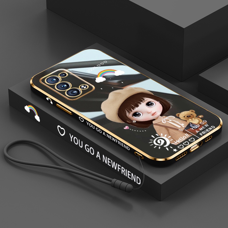 Ốp Điện Thoại Viền Vuông Họa Tiết Hoạt Hình Cô Gái Dễ Thương Cho OPPO A54 A15 A15s Realme 8 5G C15 C12 Narzo 20 30a