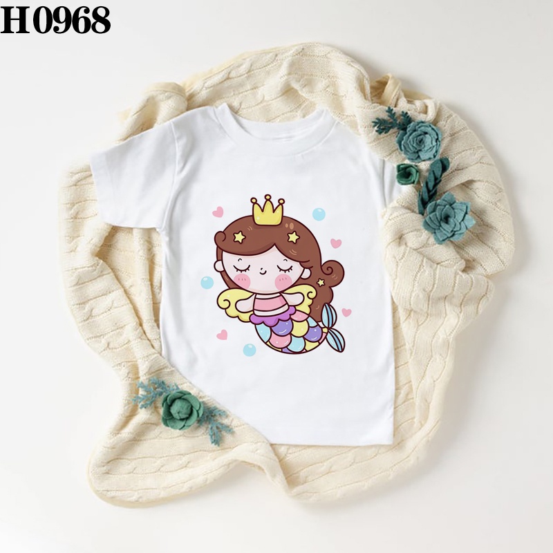 Áo Thun In Hoạt Hình Nàng Tiên Cá Dễ Thương Thời Trang Mùa Hè Cho Bé Gái