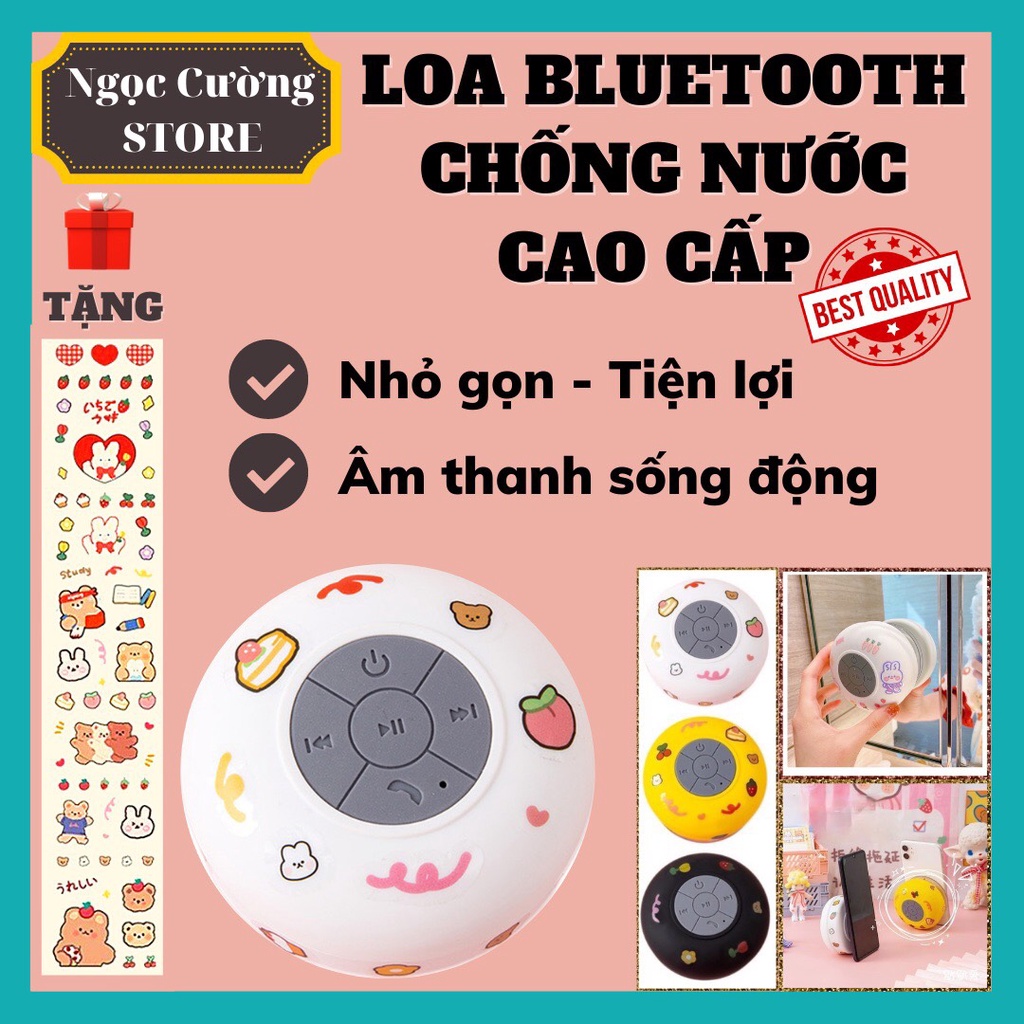 Loa bluetooth mini dễ thương chống nước LOẠI CAO CẤP, loa nhà tắm gắn tường nhỏ gọn tiện lợi sử dụng- tặng sticker