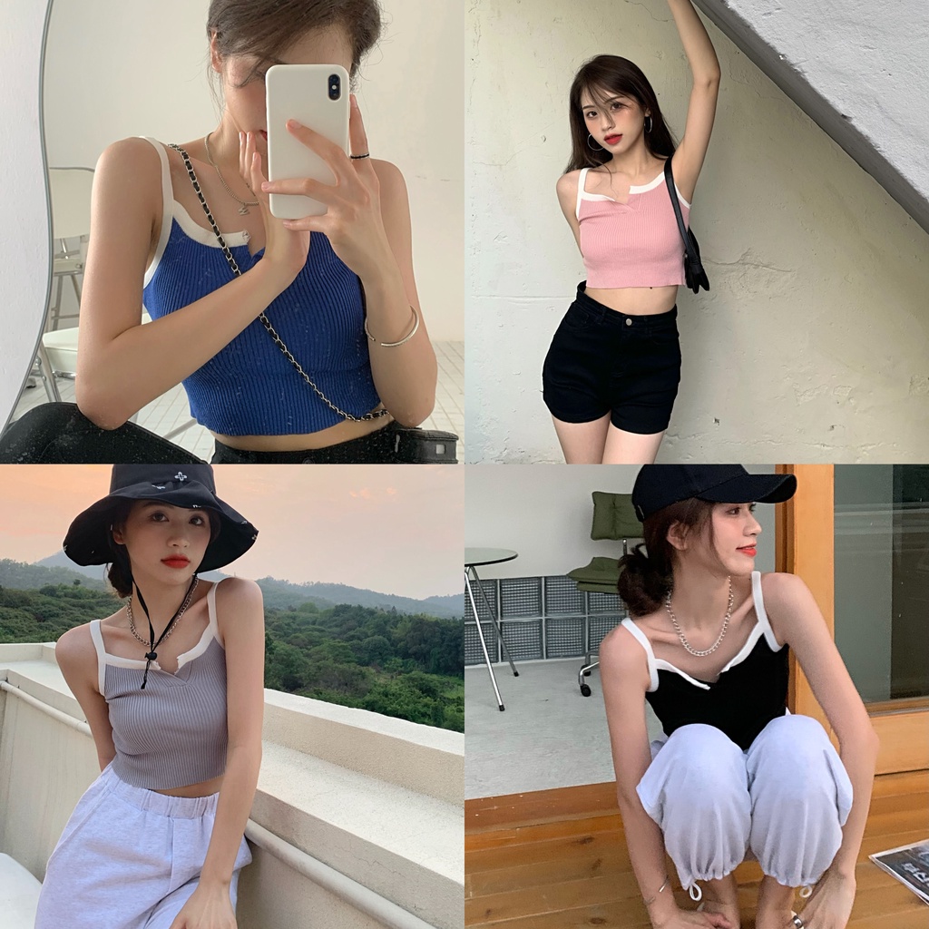 Áo croptop XIAOZHAINV dệt kim không tay thời trang mùa hè Hàn Quốc 4 màu tùy chọn dành cho nữ