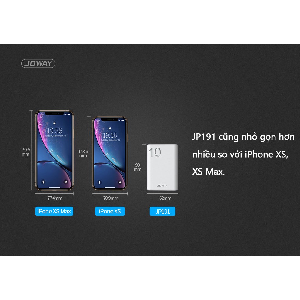 Pin sạc dự phòng 10.000mAh nhỏ số 1 thế giới, siêu nhẹ Joway JP191 - Hàng chính hãng